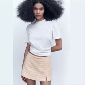 Zara tweed pink and green mini skort - size small